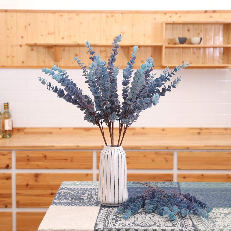 FuleHouzz 3 Pcs Soft Touch Artificial Eucalyptus Leaves Spray 31.5" Fake Silver Dollar Greenery Stems for Home Wedding Floral Arrangement, Blue - Image 4